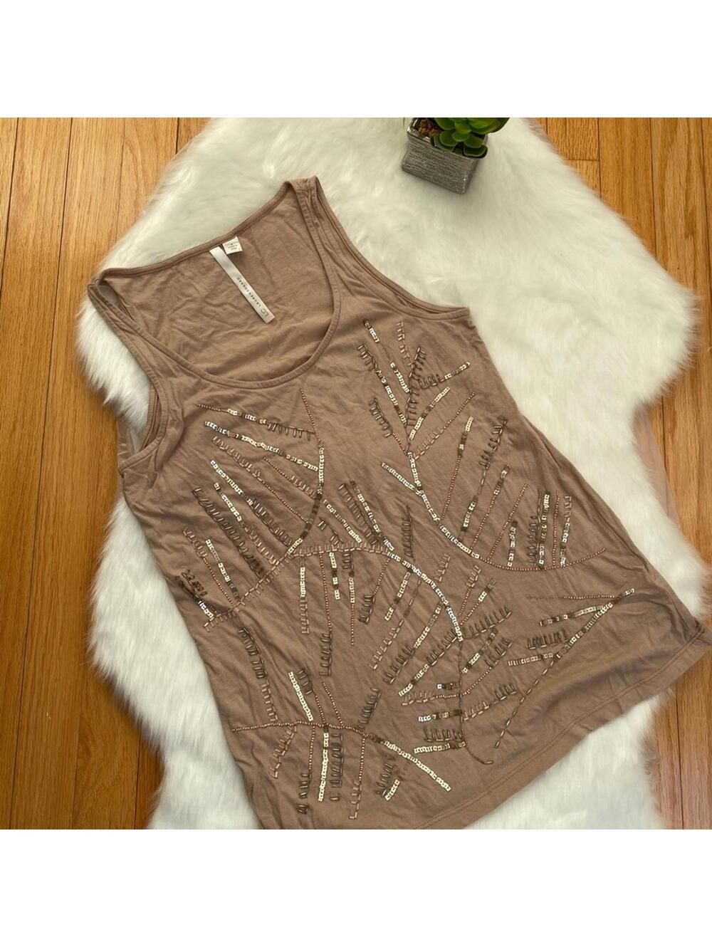 Lauren Conrad Embellished Taupe Tank Top Size Small